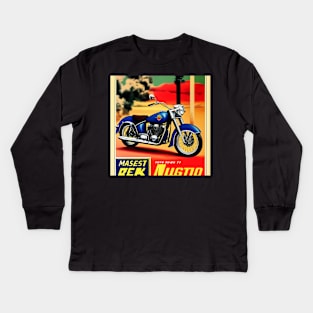 Vintage Metallic Blue Motorcycle Poster Kids Long Sleeve T-Shirt